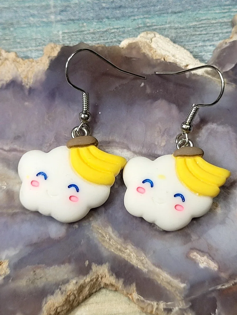 Cute Kids Purple Cat & White Cloud Earrings Set